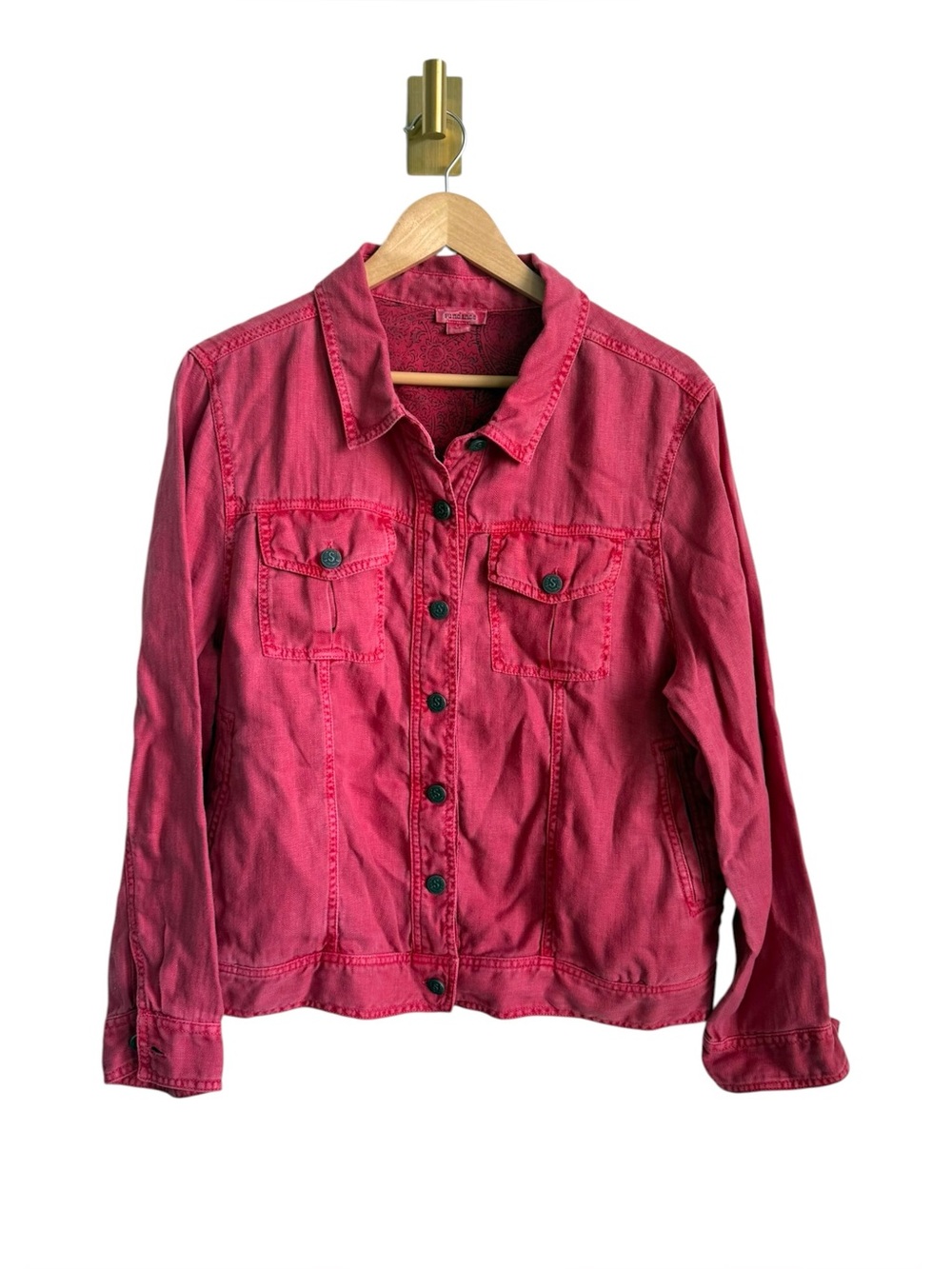 Sundance Red 100% Linen Utility Jacket Button Front Size Large